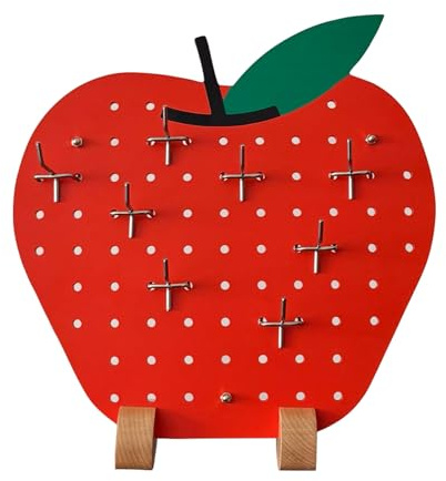 Mil.Yay Fruit-Shaped Pegboard – Wooden Wall & Desk Organiser with Hooks – Jewellery Stand, Key Holder for Wall & Necklace Display – Fun, Colourful Home Storage Decor (30x30cm)