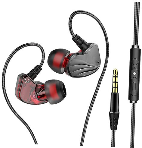 NUOBESTY In-ear Sport Earphone Subwoofer Bass Earbuds Mic for Phone Tablet 3.5mm Wired Headset Gaming Earphones, Grey, Compatible Mobile Devices
