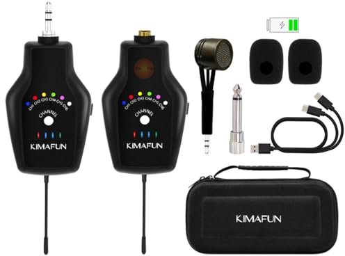 MICRONIC Acoustic Guitar Wireless Microphone System, UHF Rechargeable Transmitter/Receiver,3.5mm / 6.35mm Jack Output, for Recording/Live Performance
