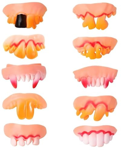 XinYangMao 10 Pièces de Fausses Dents de Vampire - Dentier Effrayant et Amusant pour Costume d'halloween - Accessoire Déguisement pour Adultes et Enfants - Jeu de Rôle