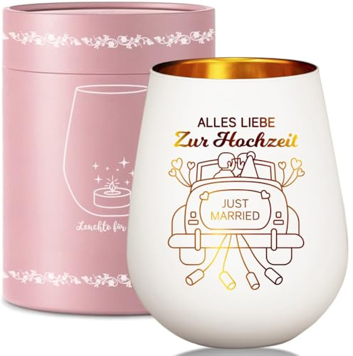 Hochzeitsgeschenke für Brautpaar mit Geschenkbox, Windlicht Glas Geschenk zur Hochzeit Verlobung Hochzeitstag, Windlichter Teelichthalter Hochzeitsdeko mit Gravur Spruch: Alles Liebe zur Hochzeit