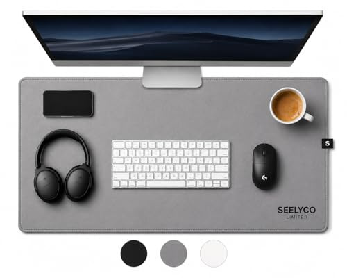 SEELYCO Vegan Leather Desk Mat - Large Desk Pad with Non-Slip Suede Base, Waterproof Desk Protector Mat for Keyboard, Mouse & Laptop Workspace - 80x40cm (Slate Grey)