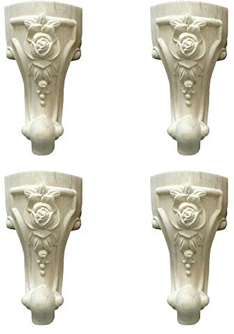 4 Pièces Pieds de Meuble Sculptés en Bois, 6 Pouces/15 cm en Bois Massif Jambes de Meubles, Table Meubles Jambe Canapé Pieds, Style Européen Sculpture Sur Bois Coin Applique Meubles Décor (18*6.5cm)
