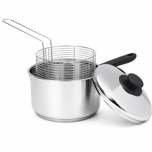 20cm Stainless Steel Deep Fryer Set – 3-Piece Induction Chip Pan with Basket & Lid | Home & Professional Cooking