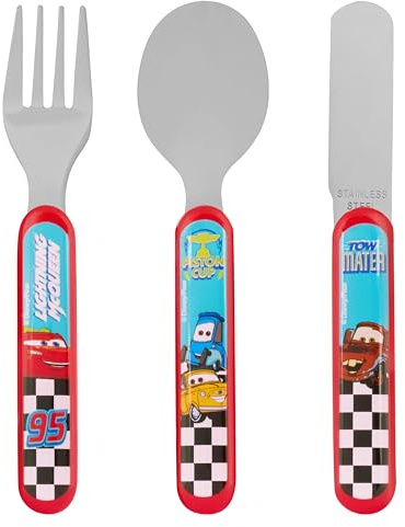 Disney Cars 3-teiliges Besteckset für Kinder – inklusive Messer, Gabel und Löffel – aus robustem ABC-Kunststoff und Edelstahl – mit Lightening McQueen – geeignet für Kinder ab 36 Monaten