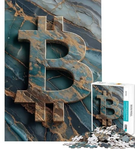 1000-teiliges Puzzle für Erwachsene Bitcoin-Symbol auf Murmel DIY-Spielzeug fördert Analyse und Logik tolles Geschenk für Spielefans (Größe 38x26cm)