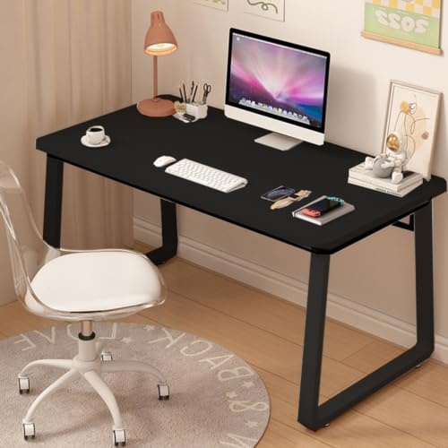 XUEGW Modern Computer Desk Simple Style Study Table for Home Office, Wooden Writing Desks PC Table for Bedroom (Black, 140x60cm)