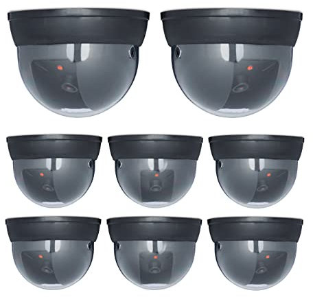 Relaxdays 8 x Dummy Kamera im Sicherheits Set, Dome Kamera mit LED, Verstellbarer Kamerawinkel, für außen und innen