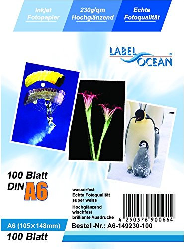 LabelOcean LO – 100 Blatt Fotopapier A6 105 x 148 mm Premium Hochglanz 230 g