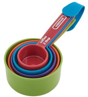 Farberware 5216439 - Vasos medidores de plástico con cuchara de café, varios colores