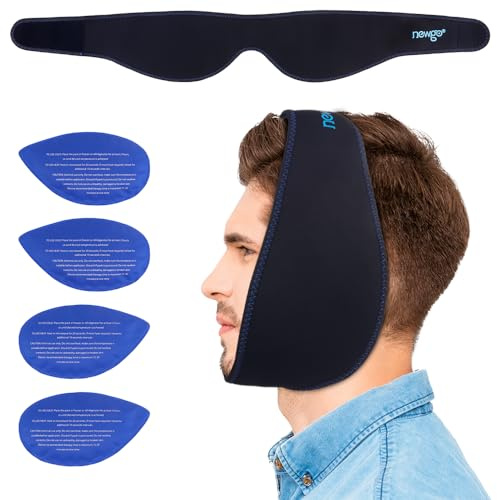 NEWGO Face Ice Pack for Jaw Pain, Hot Cold Compress Wisdom Teeth Ice Pack | 4 Reusable Removable Gel Ice Pack for Face Oral Surgery Pain Relief, TMJ, Tooth Extraction, Tonsillectomy Recovery