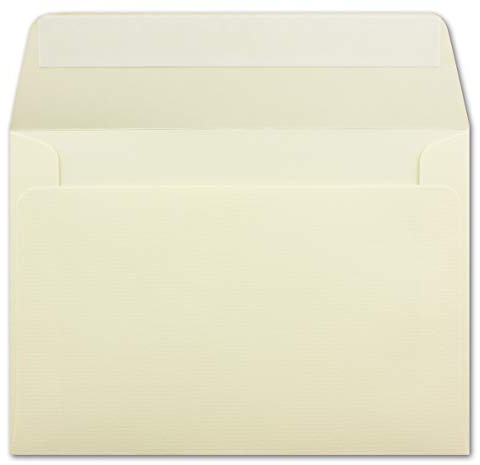 50 gerippte Briefumschläge DIN C6 Vanille - 11,4 x 16,2 cm - 100 g/m² Post-umschlag ohne Fenster Haftklebung mit Abziehstreifen - Colours-4-You