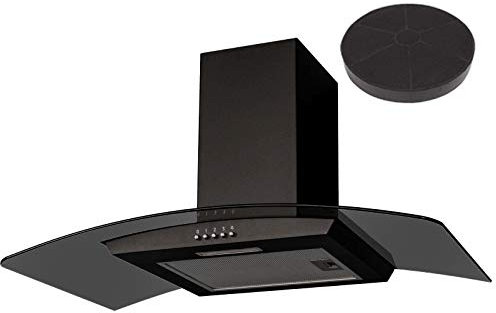 SIA CGHS90BL 90cm Black Smoked Curved Glass Cooker Hood Extractor Fan And Filter