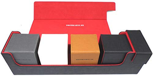 docsmagic.de Premium Magnetic Tray Long Box Black/Red Large + 4 Flip Boxes Mix 2- Schwarz/Rot