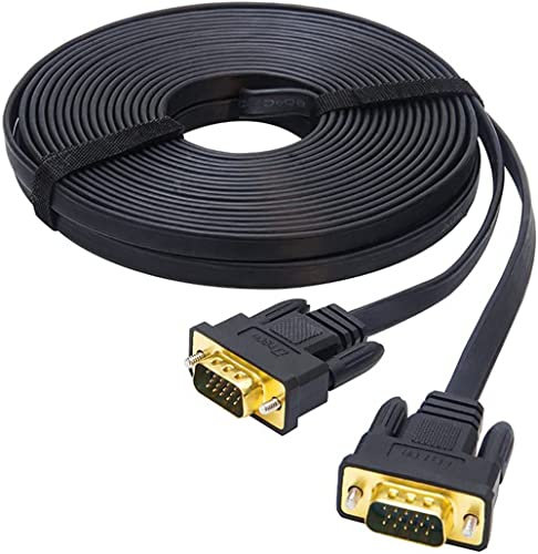 DTech Cable VGA de 10 m, ultrafino, plano, para monitor de ordenador, largo de 32 pies, macho a macho, 15 pines, cable SVGA estándar, color negro