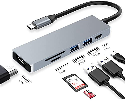 USB C Adapter for MacBook, 6 in 1 USB Type-C to 4K HDMI Multiport Adapter Hub Compatible with Type-C laptops Like as Macbook Pro,Dell XPS,Chromebook Pixel