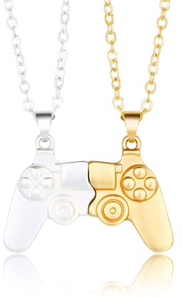 YANCHUN Couple Gifts for Him Her Valentines Day Gifts for Her Valentines Day Accessories Outfits Game Controller Necklaces Heart Matching Necklace for Couples BFF Friendship Gifts, Metal, No Gemstone