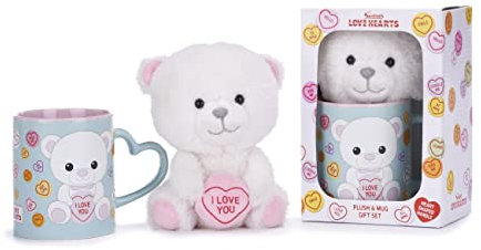 Posh Paws Swizzels Love Hearts Bronte 'I Love You' Bear 11OZ Mug & Plush Gift Set, Blue, 37742