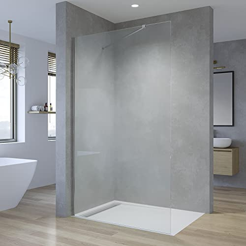 AQUABATOS® Walk-in Dusche Duschabtrennung 80 x 200 cm Sicherheitsglas 8mm Glaswand Nano Beschichtung Duschtrennwand Easy Clean Seitenwand mit Stabilisationsbügel Winkelbar Silber