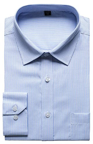 PARKLEES Chemise à manches longues en sergé uni pour homme Coupe classique Coupe ajustée Avec poche, Carreaux bleus, XXL