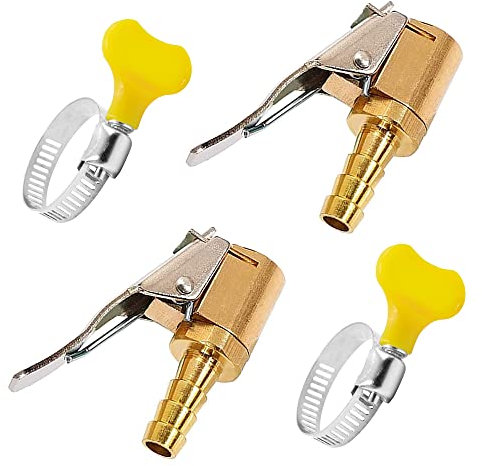 IRYNA 4 Pcs Brass Tire Air Chucks, Brass Tire Valve Air Pump Clip Tire Inflator Open Flow Straight, Car Air Pump Thread Nozzle Adapter, Air Compressor Hose End with Barb Connector 6mm