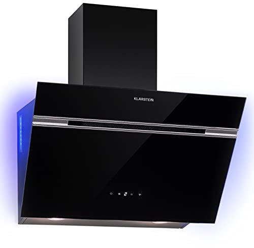 Klarstein Kitchen Cooker Hood, Angled Gas Cooker Hoods 60cm, Smart Extractor Fan for Kitchens w/RGB LED Lights, Carbon Cooker Hood Filter, 594m³/h Airflow Cooker Hoods, IoT/Wi-Fi, Extractor Fan Hood