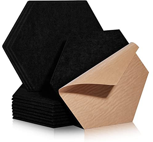 Hexagon Akustikplatten selbstklebend 12 Stück I Schallabsorber Schallschutz mit hoher Dichte für Wand Decken Holz & Tür - Akustikpanel Schallschutzplatten Akustikplatte, 30x26x0.9cm