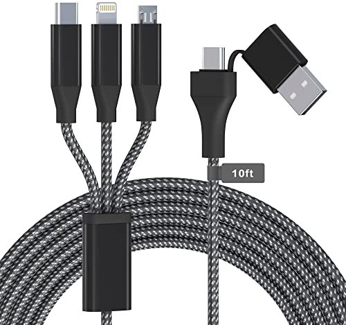 Multi USB C Kabel 5 in 1, [Apple MFi-zertifiziert] 3M/10Ft USB A/USB C auf Micro USB + Lightning +Typ C Ladekabel, Nylon-geflochtenes Multi Ladekabel für Android/iPhone/Apple/iOS/Samsung/Huawei/XiaoMi
