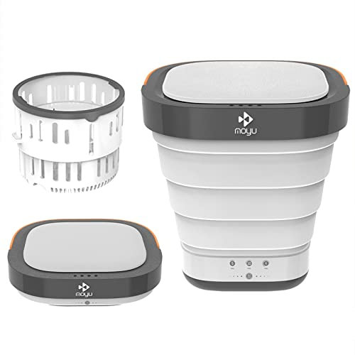 Mini lavatrice portatile pieghevole da campeggio (altezza piegata: 9.3 cm) da campeggio, viaggi, dormitori, turbo lavatrice timer regolabile a tre velocità (Gray+Essiccazione)