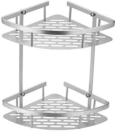 KLZUOPT Exquisite Badezimmerregale, Shampoo-Seife, Kosmetikkorbhalter, 2-lagiges Badezimmer-Eck-Duschregal, dreieckiger Aluminium-Rack-Aufbewahrungs-Organizer