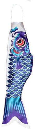 Japanischer Karpfen blau Fisch Windspiel 55 cm | Nylon hängender Windsack Windspiel Deko Garten Fische maritim