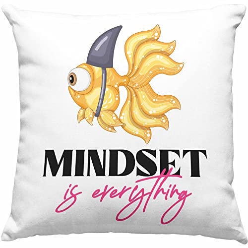 Mindset is Everything Kissen mit Füllung 40x40 Motivation Fisch Haifisch (Blau)