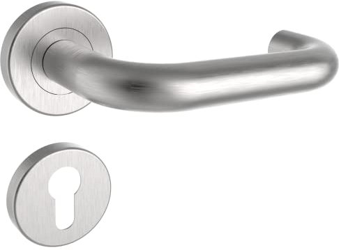 ROSTEX Edelstahl Drückergarnitur ALBACETE - Türbeschlag Set inkl. Rund Rosetten für PZ - geprüft nach EN1906 - Drücker-Drücker