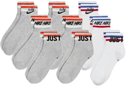 NIKE 9 Paar Everyday Essential Ankle Sneakersocken Socken Quarter Unisex DX5080, Farbe:2x grau / 1x weiss, Socken Neu:38-42