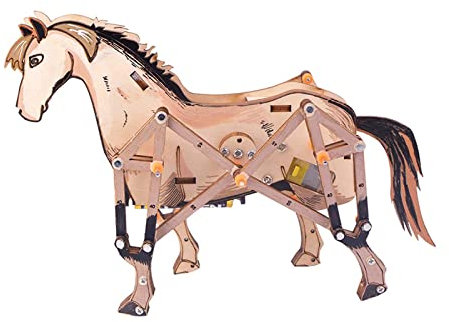 Colcolo Hölzernes DIY Holzpuzzle-Spielzeug, Montagepferd, mechanisches Zahnradspielzeug, Bausatz, Tierhandwerk, mechanisches Pferd 3D, als Geschenk