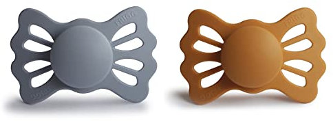 FRIGG Lucky Silikon Schnuller | Symmetrischer Schnuller 2er Pack | BPA-frei | Hergestellt in Dänemark | Great Gray/Honey Gold - Größe 2 (6-18 Monate)