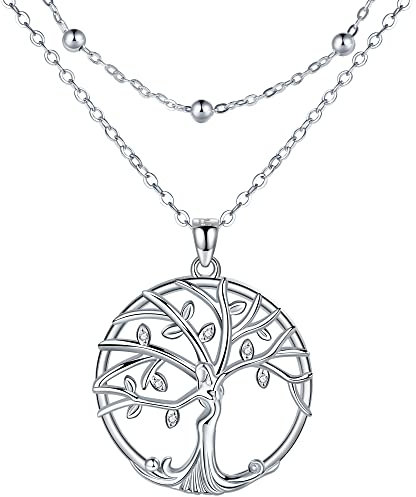Lydreewam Lebensbaum Kette für Mutter 925 Sterling Silber Baum des Lebens Doppel Layered Halskette für Mama, Muttertag Geburtstagsgeschenk, verstellbar 40+5cm