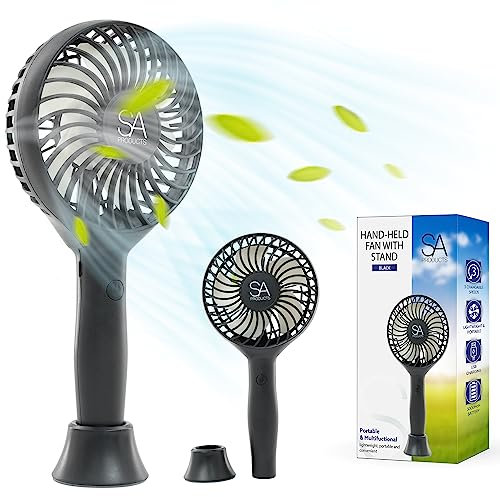 SA Products HandHeld Fan, Hand Fan, Hand Held Fan with 3 Speeds | 3000 mAh USB Fan Rechargeable Fan Portable Fan Battery Fan Mini Fan with Stand | Desk Fan Fan Handheld Handheld Fan Rechargeable Black