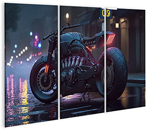 islandburner Bild auf Leinwand Futuristisches Fahrrad Cyber City Sport Cyberpunk Motorrad Szenerie Dunkle Straß Bilder Wandbilder Poster IXXF-3P