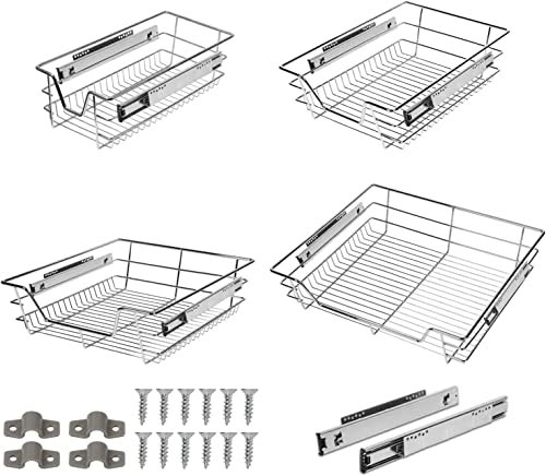 Gimisgu Teleskopschublade 30 cm Küchenschublade Schrankauszug Ausziehbare Ablage Küchenschrank Korbauszug Schublade Vollauszug Küchen Regal(4 Stück)