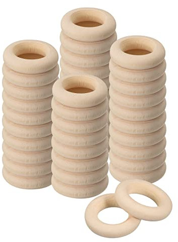QUARKZMAN 50Stk 25mm(1) Natural Holz Ringe 6mm Dick Glatt Unfertig Hölzerne Kreise für Handarbeit Stricken Makramee Anhänger