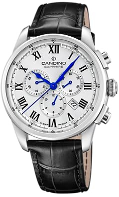 Candino Swiss Herrenuhr Analog aus Edelstahl und Leder Schwarz | Chronograph, Kalender, Widerstandsfähiges Saphirglas, Wasserdicht 10 ATM Elegant C4745/4 Gents Chrono Timeless