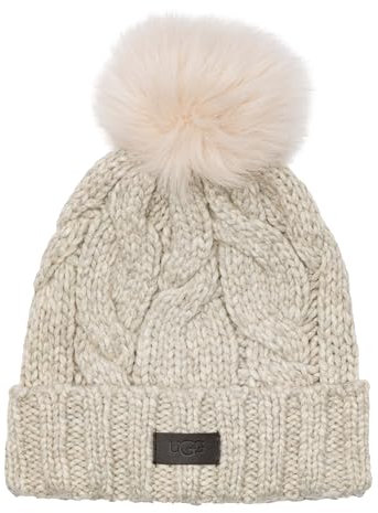 UGG Damen Cable Beanie mit Bommel, Hellgrau, Einheitsgröße