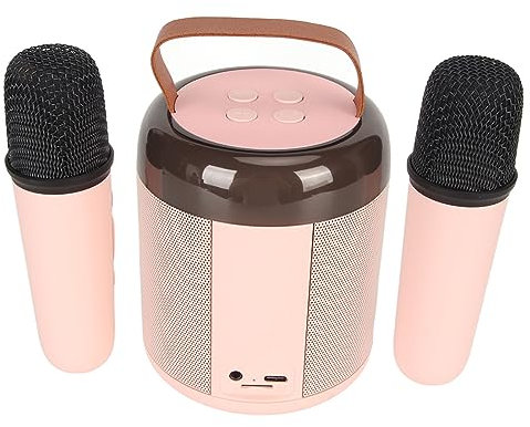 Karaoke-Maschine für Kinder und Erwachsene, Tragbarer Bluetooth-Lautsprecher mit 2 Kabellosen Mikrofonen, Bluetooth-Karaoke-Lautsprecher für Zuhause, Party, (Rosa)