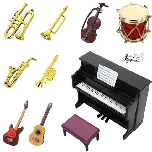 11 Stücke Puppenhaus Miniatur Musikinstrumenten Set,1:12 Mini Puppenhaus Musikinstrument,Puppenhaus Mini Musikinstrument Modell für Puppenhaus Mini Musikzimmer
