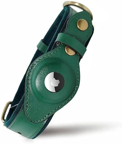 AirTag Hundehalsband für Apple AirTag - Hundehalsband Leder mit Apple AirTag Halterung - Smart Halsbänder für Hund - GPS Hundehalsband - Hundehalsband mit Airtag Halterung (S, Kieferngrün)