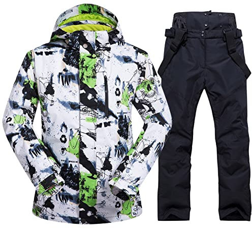 HOTIAN Herren Ski Jacke und Hosen Set Herren Schneeanzug Winter Warme Schnee Skibekleidung Sätze Wasserdicht Winddicht Snowboard Set Green+black L