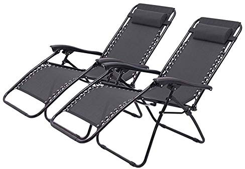 Set mit 2 schwarzen Liegestühlen für die Terrasse für schwere Personen – Zero-Gravity-Stuhl für den Außenbereich am Pool, am Hof, am Strand, belastbar bis 250 kg