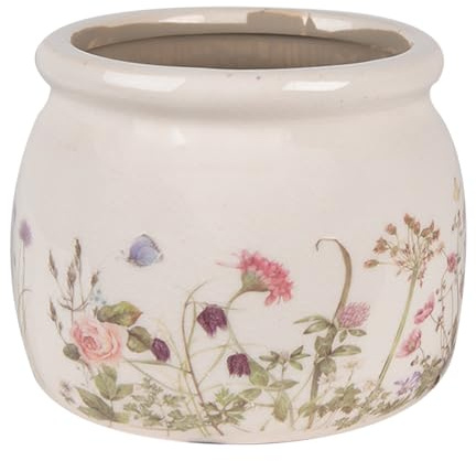 Clayre & Eef Blumentopf Ø 12x10 cm Beige Rosa Keramik Blumen Innenblumentopf