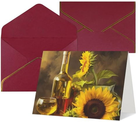 Grußkarten mit Umschlägen Blanko-Notizkarten Wein mit gelber Sonnenblumen-Druck Dankeskarten Perlglanzpapier Urlaubskarten Lustige Geburtstagskarte 10,2 x 15,2 cm Weihnachtskarten Party